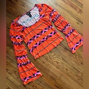 Wrangler Retro Aztec/Western Bell-Sleeve Top